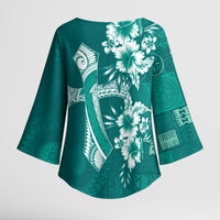 Kia Orana Cook Islands Tapa Floral With Cross Kimono Sleeve Blouse Deep Teal LT7 - Polynesian Pride