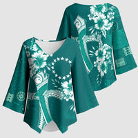 Kia Orana Cook Islands Tapa Floral With Cross Kimono Sleeve Blouse Deep Teal LT7 - Polynesian Pride