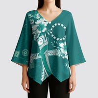 Kia Orana Cook Islands Tapa Floral With Cross Kimono Sleeve Blouse Deep Teal LT7 - Polynesian Pride