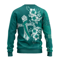 Kia Orana Cook Islands Tapa Floral With Cross Ugly Christmas Sweater Deep Teal LT7 - Polynesian Pride