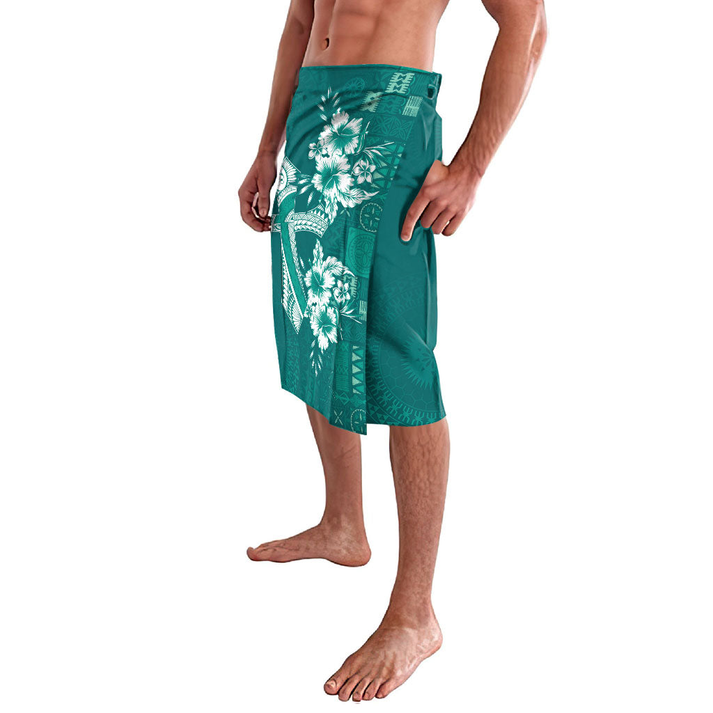 Kia Orana Cook Islands Tapa Floral With Cross Lavalava Deep Teal LT7 - Polynesian Pride