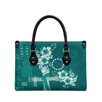 Kia Orana Cook Islands Tapa Floral With Cross Leather Bag Deep Teal LT7 - Polynesian Pride