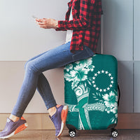 Kia Orana Cook Islands Tapa Floral With Cross Luggage Cover Deep Teal LT7 - Polynesian Pride