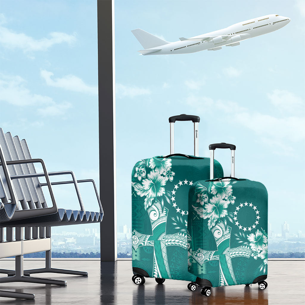 Kia Orana Cook Islands Tapa Floral With Cross Luggage Cover Deep Teal LT7 - Polynesian Pride