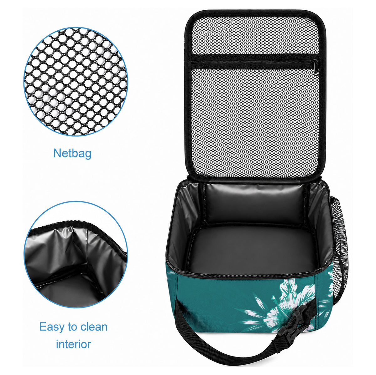 Kia Orana Cook Islands Tapa Floral With Cross Lunch Bag Deep Teal LT7 - Polynesian Pride