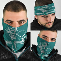 Kia Orana Cook Islands Tapa Floral With Cross Neck Gaiter Deep Teal LT7 - Polynesian Pride