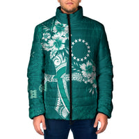 Kia Orana Cook Islands Tapa Floral With Cross Padded Jacket Deep Teal LT7 Men Deep Teal - Polynesian Pride