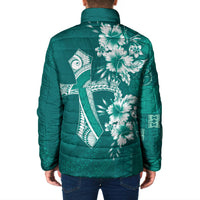 Kia Orana Cook Islands Tapa Floral With Cross Padded Jacket Deep Teal LT7 - Polynesian Pride