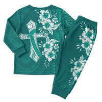 Kia Orana Cook Islands Tapa Floral With Cross Christmas Pajama Set Deep Teal LT7 - Polynesian Pride