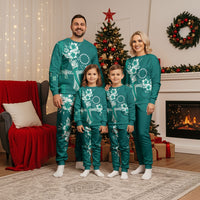 Kia Orana Cook Islands Tapa Floral With Cross Christmas Pajama Set Deep Teal LT7 - Polynesian Pride
