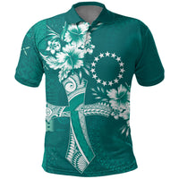 Kia Orana Cook Islands Tapa Floral With Cross Polo Shirt Deep Teal LT7 Deep Teal - Polynesian Pride