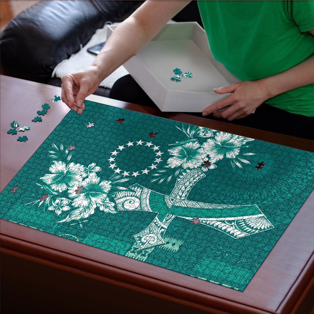 Kia Orana Cook Islands Tapa Floral With Cross Puzzle Deep Teal LT7 - Polynesian Pride