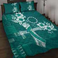 Kia Orana Cook Islands Tapa Floral With Cross Quilt Bed Set Deep Teal LT7 Deep Teal - Polynesian Pride