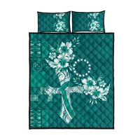 Kia Orana Cook Islands Tapa Floral With Cross Quilt Bed Set Deep Teal LT7 - Polynesian Pride