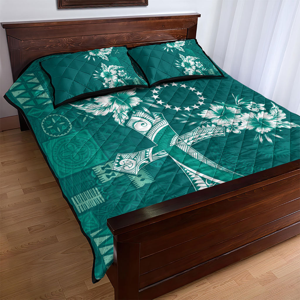 Kia Orana Cook Islands Tapa Floral With Cross Quilt Bed Set Deep Teal LT7 - Polynesian Pride