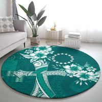 Kia Orana Cook Islands Tapa Floral With Cross Round Carpet Deep Teal LT7 - Polynesian Pride
