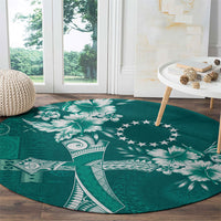 Kia Orana Cook Islands Tapa Floral With Cross Round Carpet Deep Teal LT7 - Polynesian Pride