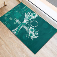 Kia Orana Cook Islands Tapa Floral With Cross Rubber Doormat Deep Teal LT7 - Polynesian Pride