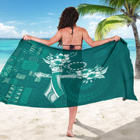 Kia Orana Cook Islands Tapa Floral With Cross Sarong Deep Teal LT7 - Polynesian Pride