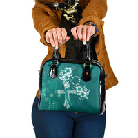 Kia Orana Cook Islands Tapa Floral With Cross Shoulder Handbag Deep Teal LT7 One Size Deep Teal - Polynesian Pride