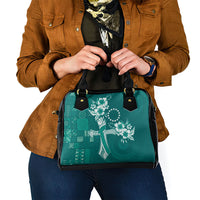 Kia Orana Cook Islands Tapa Floral With Cross Shoulder Handbag Deep Teal LT7 - Polynesian Pride