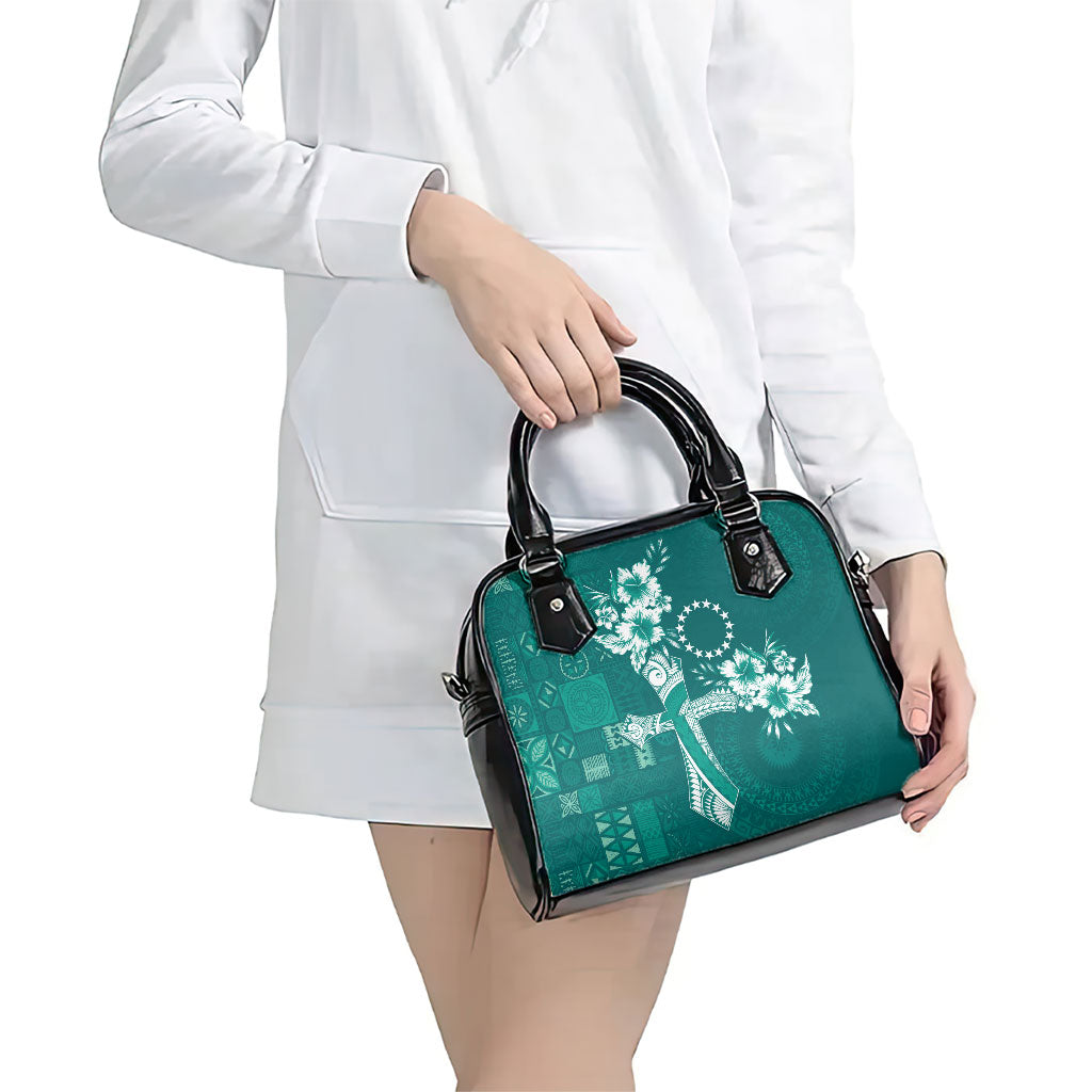 Kia Orana Cook Islands Tapa Floral With Cross Shoulder Handbag Deep Teal LT7 - Polynesian Pride