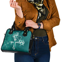 Kia Orana Cook Islands Tapa Floral With Cross Shoulder Handbag Deep Teal LT7 - Polynesian Pride