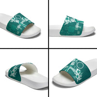 Kia Orana Cook Islands Tapa Floral With Cross Slide Sandals Deep Teal LT7 - Polynesian Pride