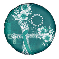 Kia Orana Cook Islands Tapa Floral With Cross Spare Tire Cover Deep Teal LT7 - Polynesian Pride