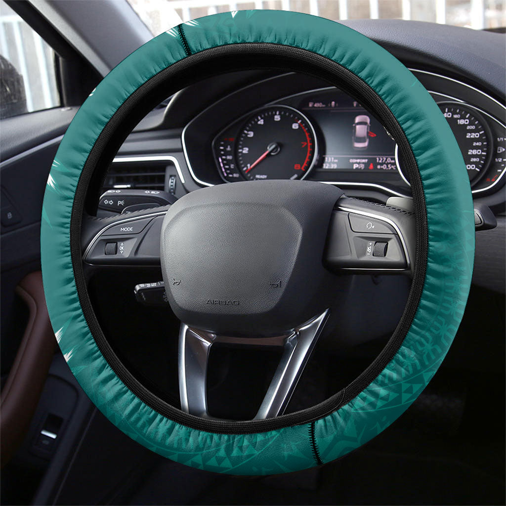 Kia Orana Cook Islands Tapa Floral With Cross Steering Wheel Cover Deep Teal LT7 - Polynesian Pride