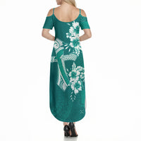 Kia Orana Cook Islands Tapa Floral With Cross Summer Maxi Dress Deep Teal LT7 - Polynesian Pride