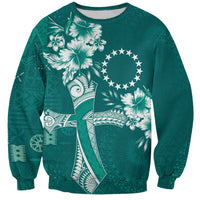 Kia Orana Cook Islands Tapa Floral With Cross Sweatshirt Deep Teal LT7 Unisex Deep Teal - Polynesian Pride