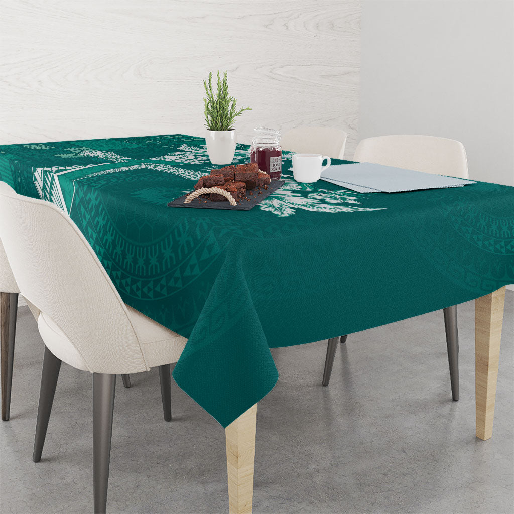 Kia Orana Cook Islands Tapa Floral With Cross Tablecloth Deep Teal LT7 - Polynesian Pride