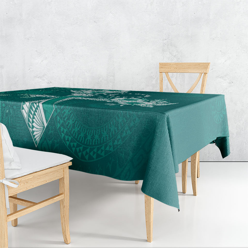 Kia Orana Cook Islands Tapa Floral With Cross Tablecloth Deep Teal LT7 - Polynesian Pride