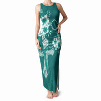 Kia Orana Cook Islands Tapa Floral With Cross Tank Maxi Dress Deep Teal LT7 Women Deep Teal - Polynesian Pride