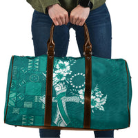 Kia Orana Cook Islands Tapa Floral With Cross Travel Bag Deep Teal LT7 Deep Teal - Polynesian Pride