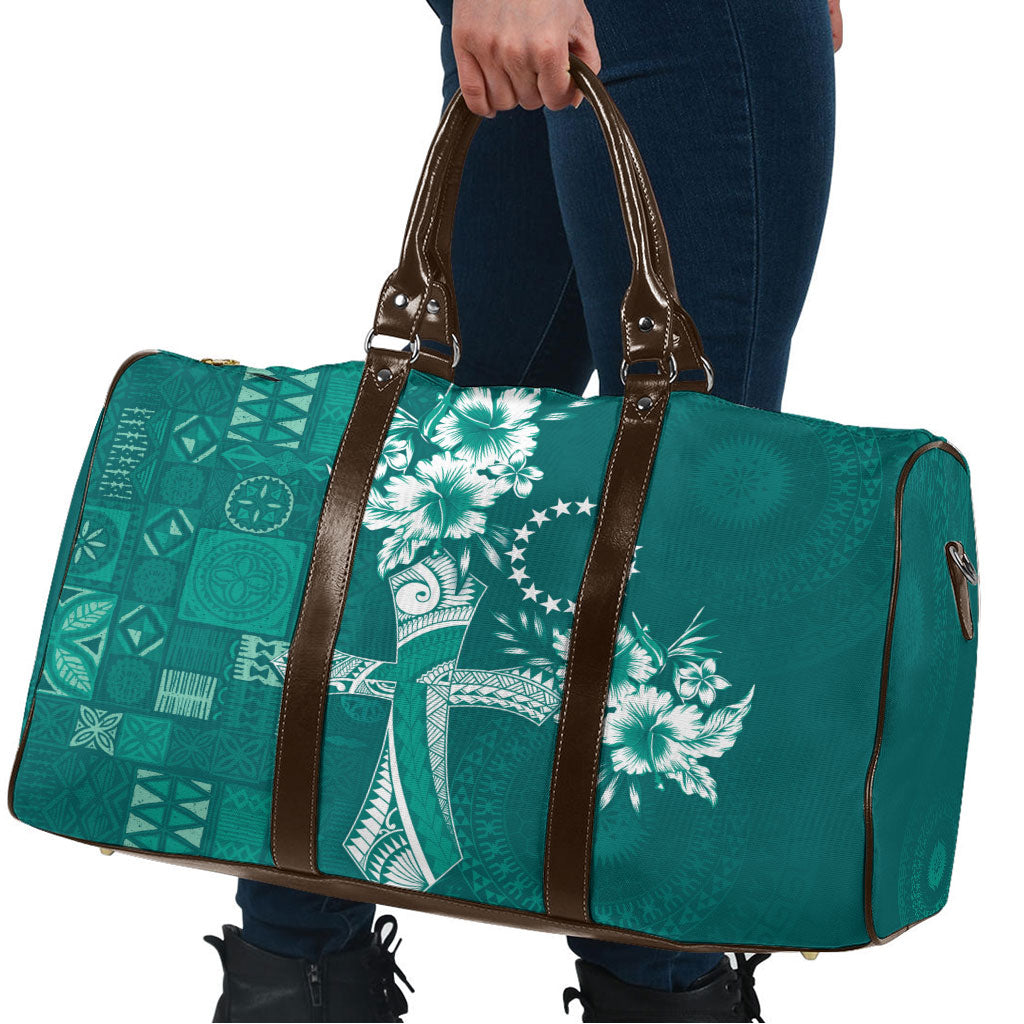 Kia Orana Cook Islands Tapa Floral With Cross Travel Bag Deep Teal LT7 - Polynesian Pride