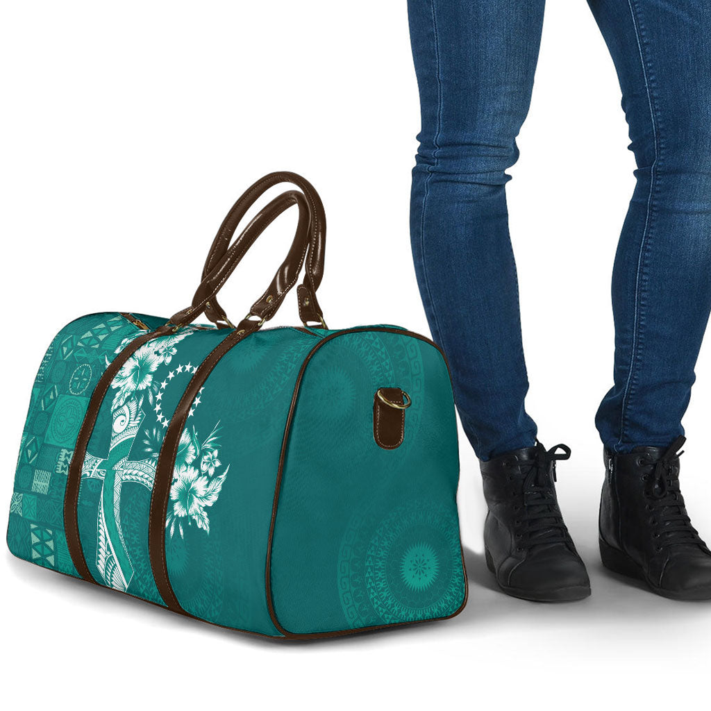 Kia Orana Cook Islands Tapa Floral With Cross Travel Bag Deep Teal LT7 - Polynesian Pride
