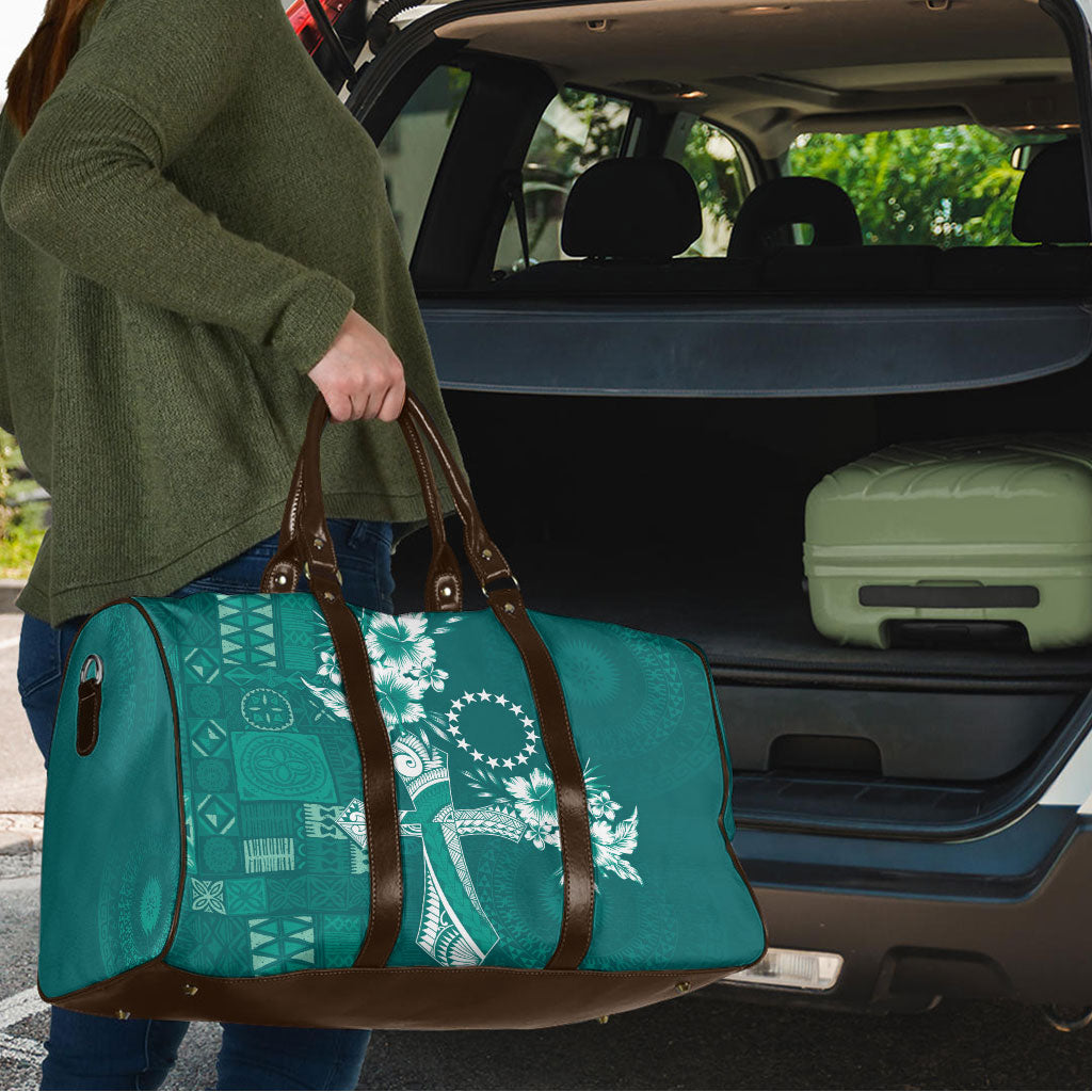 Kia Orana Cook Islands Tapa Floral With Cross Travel Bag Deep Teal LT7 - Polynesian Pride