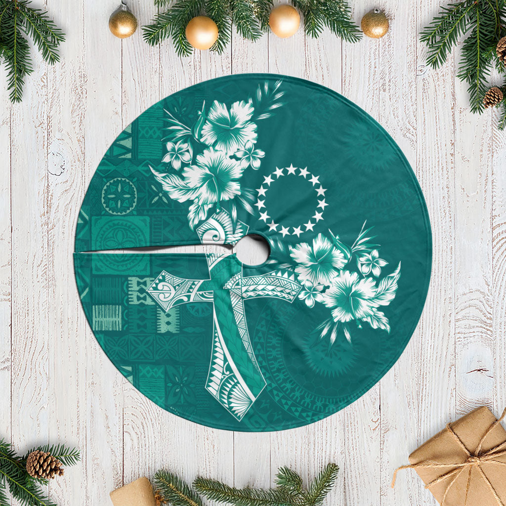 Kia Orana Cook Islands Tapa Floral With Cross Tree Skirt Deep Teal LT7 Casual Deep Teal - Polynesian Pride
