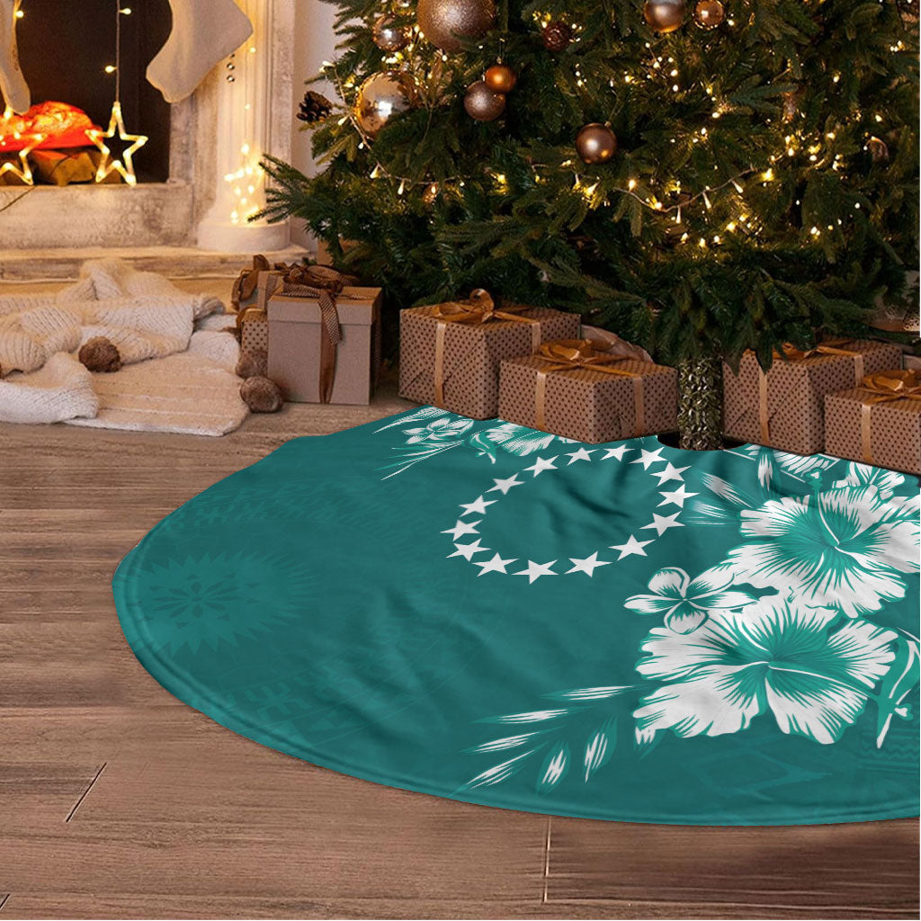 Kia Orana Cook Islands Tapa Floral With Cross Tree Skirt Deep Teal LT7 - Polynesian Pride