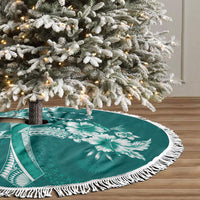 Kia Orana Cook Islands Tapa Floral With Cross Tree Skirt Deep Teal LT7 - Polynesian Pride