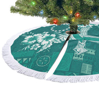 Kia Orana Cook Islands Tapa Floral With Cross Tree Skirt Deep Teal LT7 - Polynesian Pride