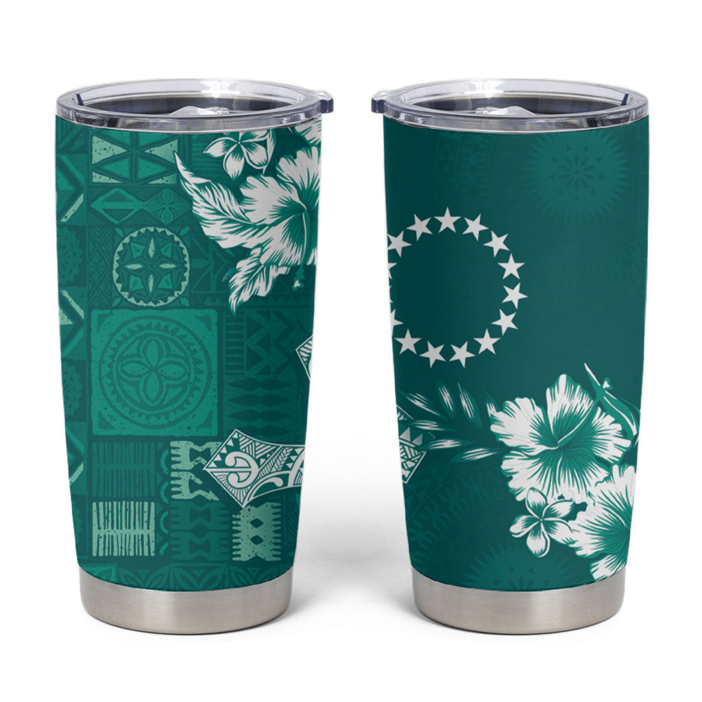 Kia Orana Cook Islands Tapa Floral With Cross Tumbler Cup Deep Teal LT7 Deep Teal - Polynesian Pride