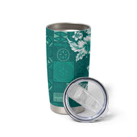 Kia Orana Cook Islands Tapa Floral With Cross Tumbler Cup Deep Teal LT7 - Polynesian Pride