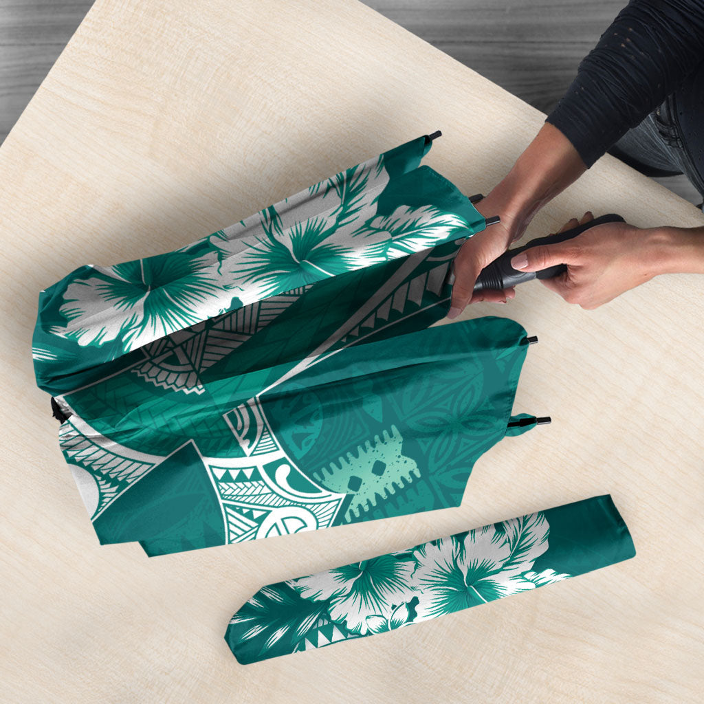 Kia Orana Cook Islands Tapa Floral With Cross Umbrella Deep Teal LT7 - Polynesian Pride