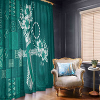 Kia Orana Cook Islands Tapa Floral With Cross Window Curtain Deep Teal LT7 - Polynesian Pride