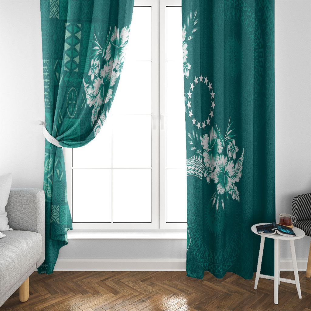 Kia Orana Cook Islands Tapa Floral With Cross Window Curtain Deep Teal LT7 - Polynesian Pride