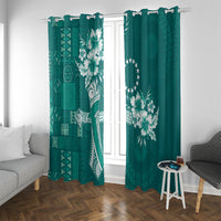 Kia Orana Cook Islands Tapa Floral With Cross Window Curtain Deep Teal LT7 With Grommets Deep Teal - Polynesian Pride