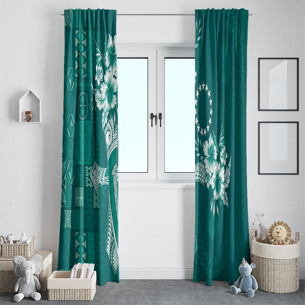 Kia Orana Cook Islands Tapa Floral With Cross Window Curtain Deep Teal LT7 - Polynesian Pride